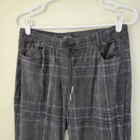 Charlie B Velour Pull On Drawstring Straight Leg Pants Gray Plaid Women's Size S - Picture 3 of 10